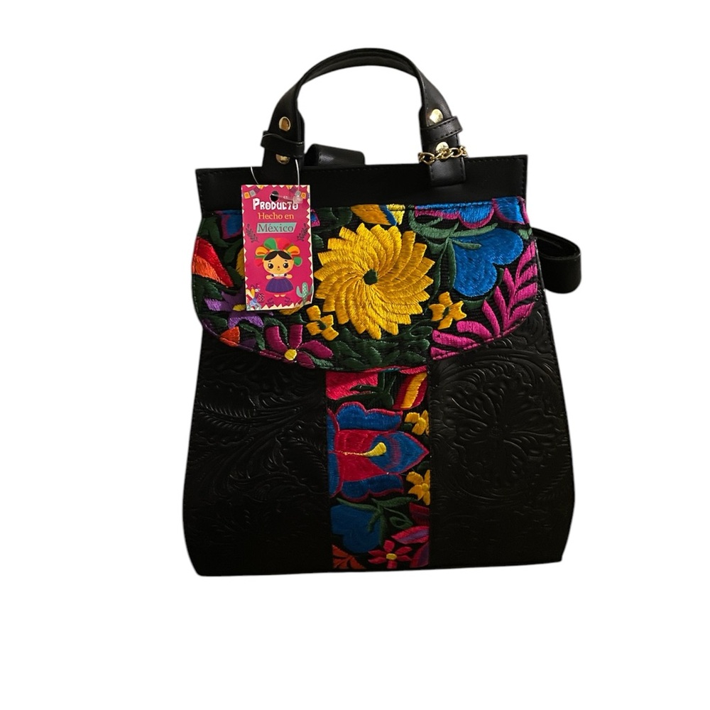 Vegan Backpack, Black backpack, Embroidered Backpack, Floral Backpack, Vegan